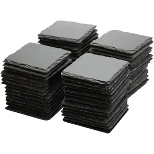 60 Pack 4 x 4 Inch Gorgeous Black Slate Stone Coasters Bulk Square Cup Coaster for Laser Engraving,Painting,Drink Bar Kitchen Home,DIY Handmade Natural Rough Edge,Set of 60