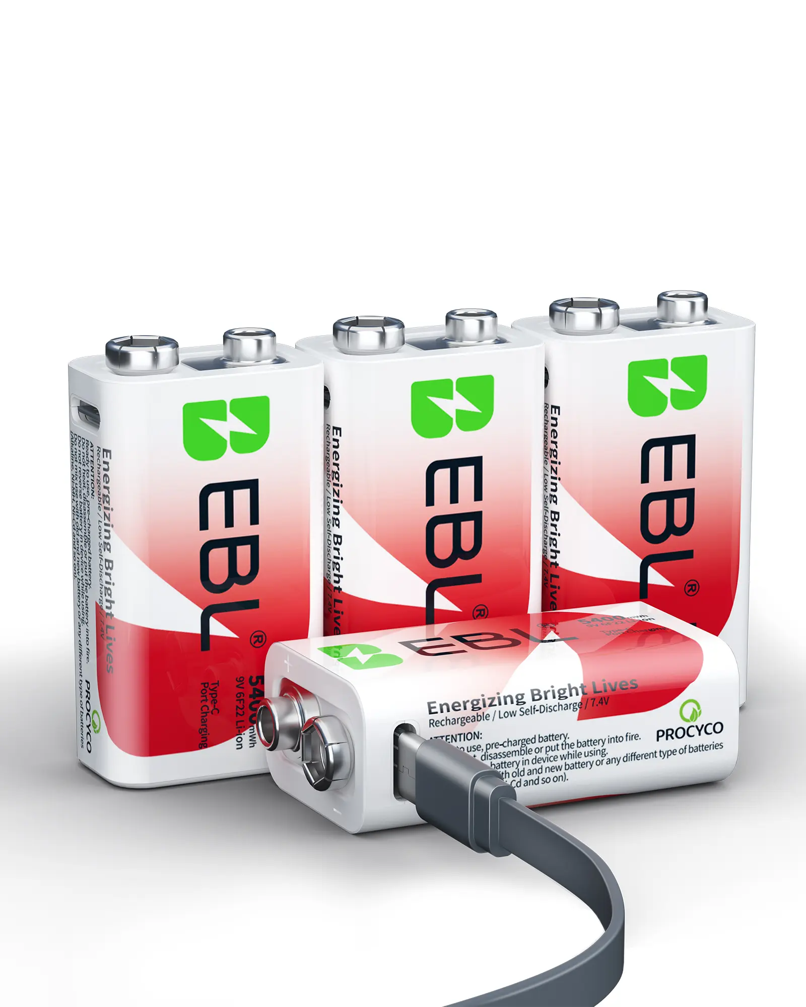 EBL USB-C Direct Charge 9 Volt Lithium Rechargeable Batteries, 5400mWh Large Capacity Li-ion Cells, Stable Power Supply For Smoke Alarms & Wireless Microphones