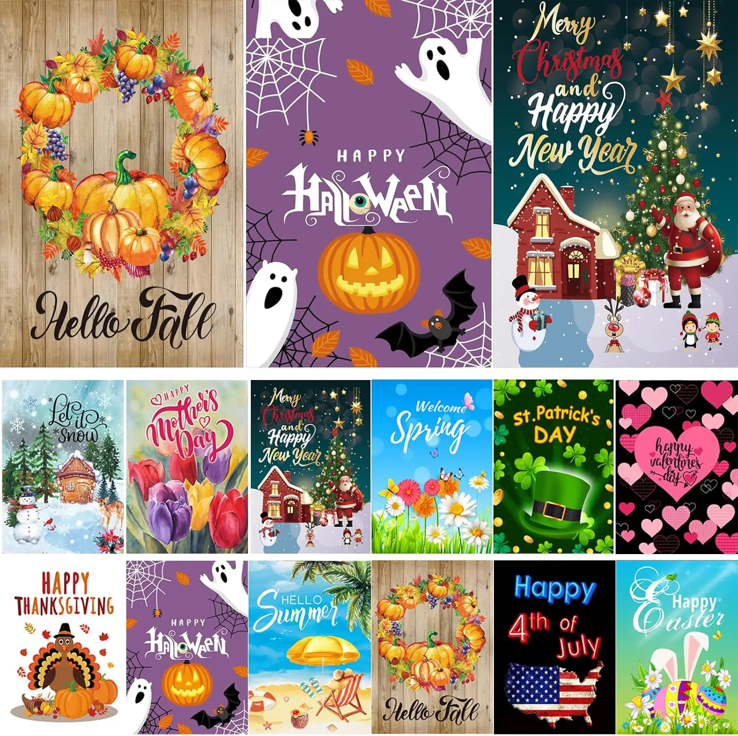 CDLong Seasonal Garden Flag Set of 12, Double Sided 12 x 18 Inch Yard Flags