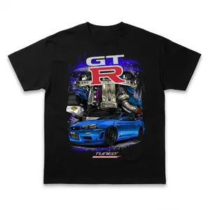 GT-R JDM Performance Car T-Shirt – Turbo Engine Graphic Tee, Skyline Inspired Street Racing Shirt, graphic t-shirts Car letter print crew neck T-shirt, street style casual short-sleeved T-shirt, suitable for all seasons.