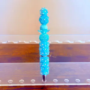 Blue Acrylic Beaded Pen with Rose Accented Base
