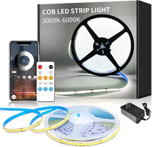 COB LED Strip Lights 6000K White Dimmable DC 24V Flexible LED Tape Light for Bedroom, with Remote and app Control LED Light Strip,for DIY Home Decoration