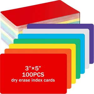 100 Pcs 3 x 5 Inch Laminated Reusable Dry Erase Index Cards Note Cards Sheets for Office Home Housework To Do List(Colorful)