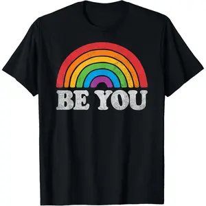 LGBTQ Be You Gay Pride LGBT Ally Rainbow Flag Retro Vintage T-Shirt Small