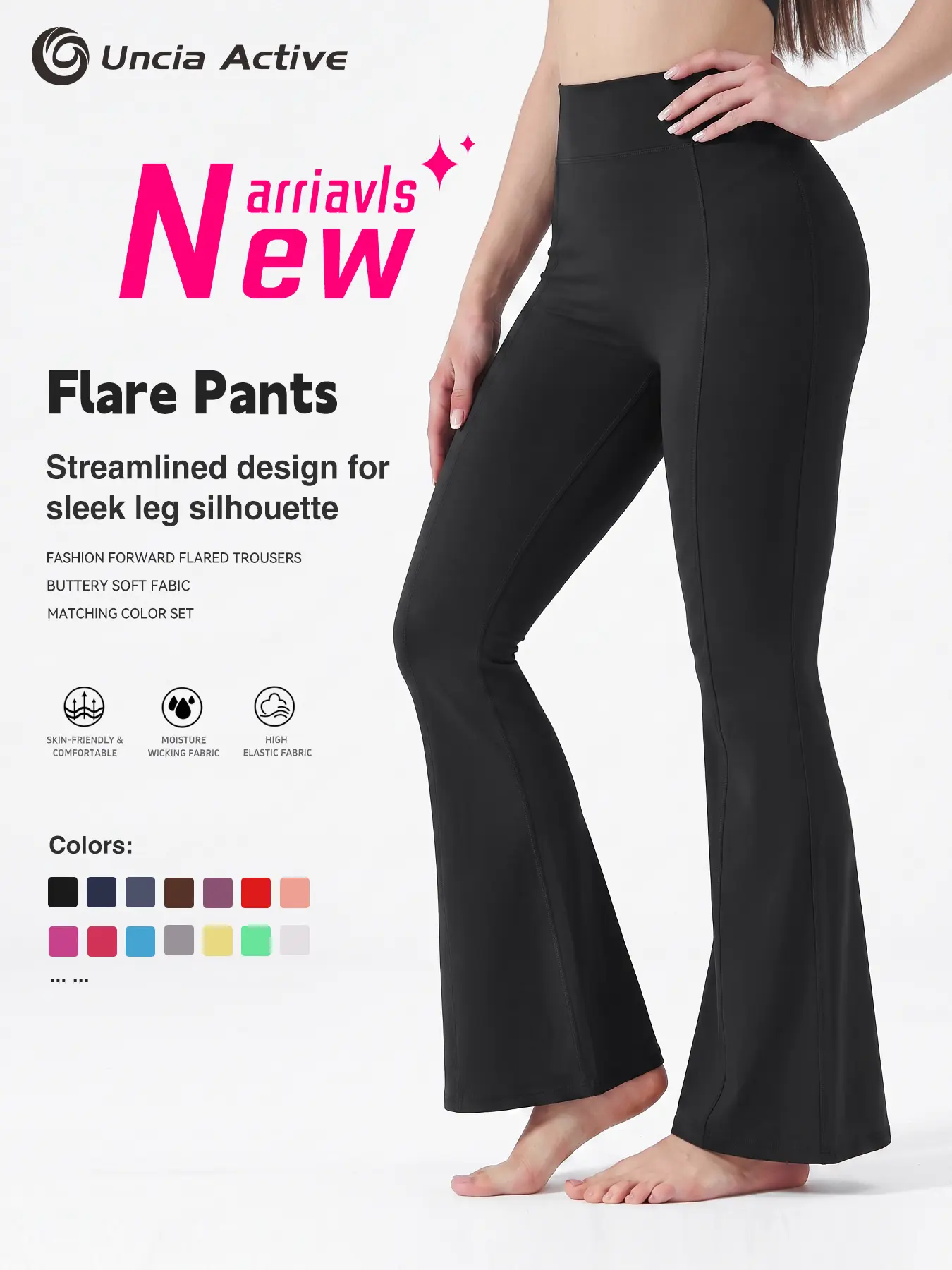 High Waist Yoga Flare Pants! Crafted from buttery soft stretch fabric, streamlined design shapes your legs perfectly. Moisture-wicking & skin-friendly, great for yoga, gym, jogging and daily streetwear. Match with our hooded jacket!