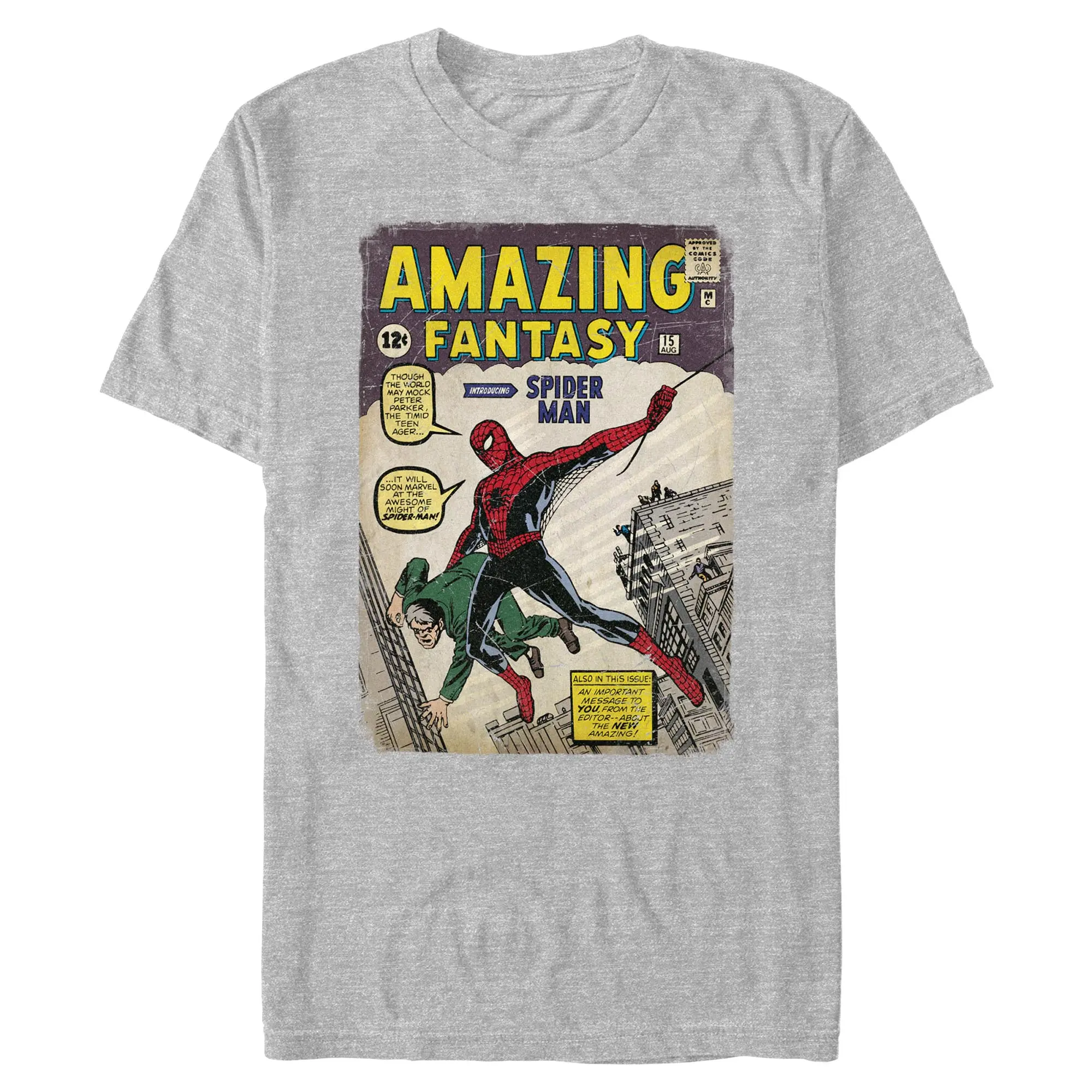Men's Marvel Amazing Fantasy Spider-Man Superhero Apparel, Short-Sleeve Casual Tee Shirt, Shortsleeve