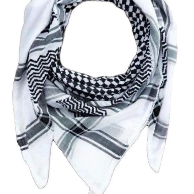 Handmade Palestinian Keffiyeh, Woven Black and White Patterned Square Scarf with Stitched Edges and Soft Fabric, Extended Periods