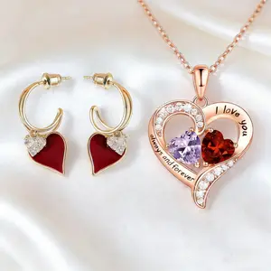 18K Rose Gold Heart Necklace with Inlaid Birthstones for Wife Mom Special Love Anniversary Gift for Her Valentine's Day Jewelry
