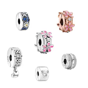 925 Sterling Silver Clip Charms – Elegant Sparkling Spacer Beads with Floral & Minimal Designs