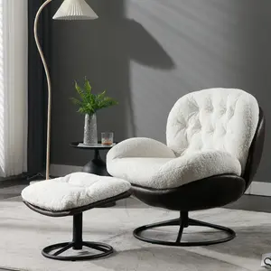 Swivel Accent Chair with Ottoman, Upholstered Mid-Century Modern Lounge Chair with Footrest Faux Fur Armchair Reading Chair for Living Room Bedroom Fireplace(Brown)Single sofa chair small apartment eggshell chair balcony living room home computer