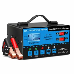 [FathersDayGift] 12V and 24V smart universal battery charger with LCDdisplay, smart maintenance, temperature compensation,overcharge and short-circuit protection, suitable forintelligent trickle charging and maintenance of car, SUV,truck, yacht