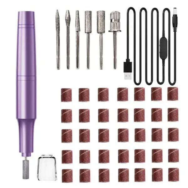 Electric Nail Drill Kit for Acrylic & Gel Nails – Professional Corded Nail File with Bits & Sanding Bands – Portable Manicure Pedicure Tool for Buffing, Shaping, Exfoliation (Purple)