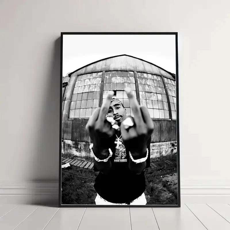 Tupac Shakur 2Pac Vintage Black and White Poster Legendary Thug Life Hip Hop Rap Wall Art Print Premium Canvas Painting Home Decor Cool Gift for Music Fans Room Aesthetic
