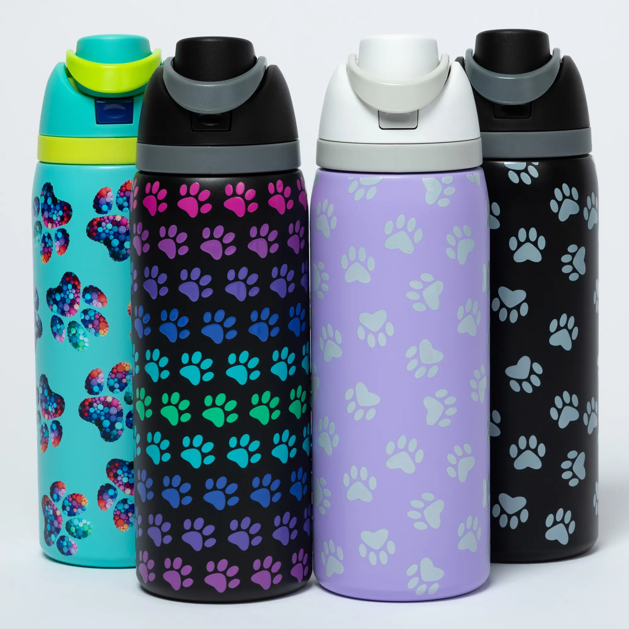 Paw Print Easy Sip Stainless Steel Insulated Drink Flask - 32oz, Portable, Leak-Proof Lid, Flasks