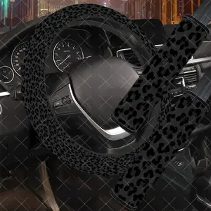 3Pcs/Set Black Leopard Print Car Interior Set, Sleek Style, Includes Steering Wheel Cover, Car Seat Belt Cover, No Inner Ring, Vehicle Interior Upgrade, Durable Material, Multi-Part Set, For Women, Car Enthusiasts, Gift For Drivers, Car Interior Accessory