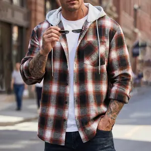 Men's Plaid Hooded Shirt,  Menswear Top, Long Sleeve Casual Loose Jacket, Trendy Retro Street Style