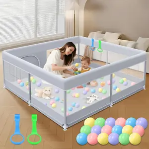 XVISHX 50x50 Inch Baby Playpen, Skin-Friendly Fabric & Soft Breathable Mesh Playard for Babies, Indoor & Outdoor Active Center Game Fence, Grey