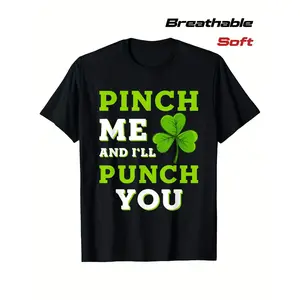 Funny St. Patrick's Day Pinch Me and I'll Punch You T-Shirt - Bold White Text & Green Clover Graphic Tee - Soft Breathable 100% Cotton Shirt for Men & Women (S-XXXL) - Perfect for Irish Parties, Pub Crawls & St. Paddy's Day Celebrations - Allseas Apparel