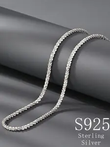 S925 Sterling Silver Sparkling Rhinestone Decorated Chic Shine Necklace, Light Luxury Elegant Simple Minimalist Chain Necklace, Fashion Jewelry Accessories for Women & Girls, Suitable for Holiday Gifts and Daily Wear