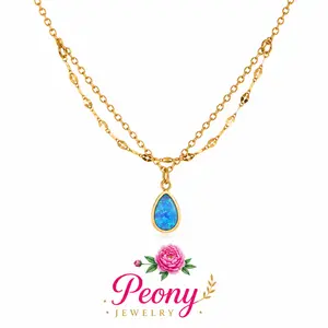 E332- Beautiful Blue Opal Stone Necklace!