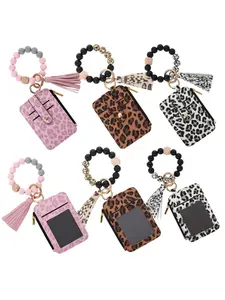 Women's Leopard Print PU Wallet Keychain, Fringe Design Zipper Coin Purse, Casual All Seasons Gift for Girlfriend Mom, Zipper Card Holder