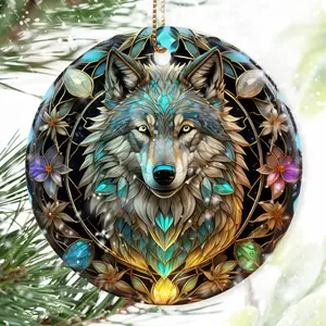 Colorful Ceramic Wolf Christmas Ornament, Wolf Ornaments for Christmas Tree, Holiday Decorations, Christmas Decor, Wolf Lovers, Wolf Gifts, Christmas Ornament Gift Ideas, Wolf-s122
