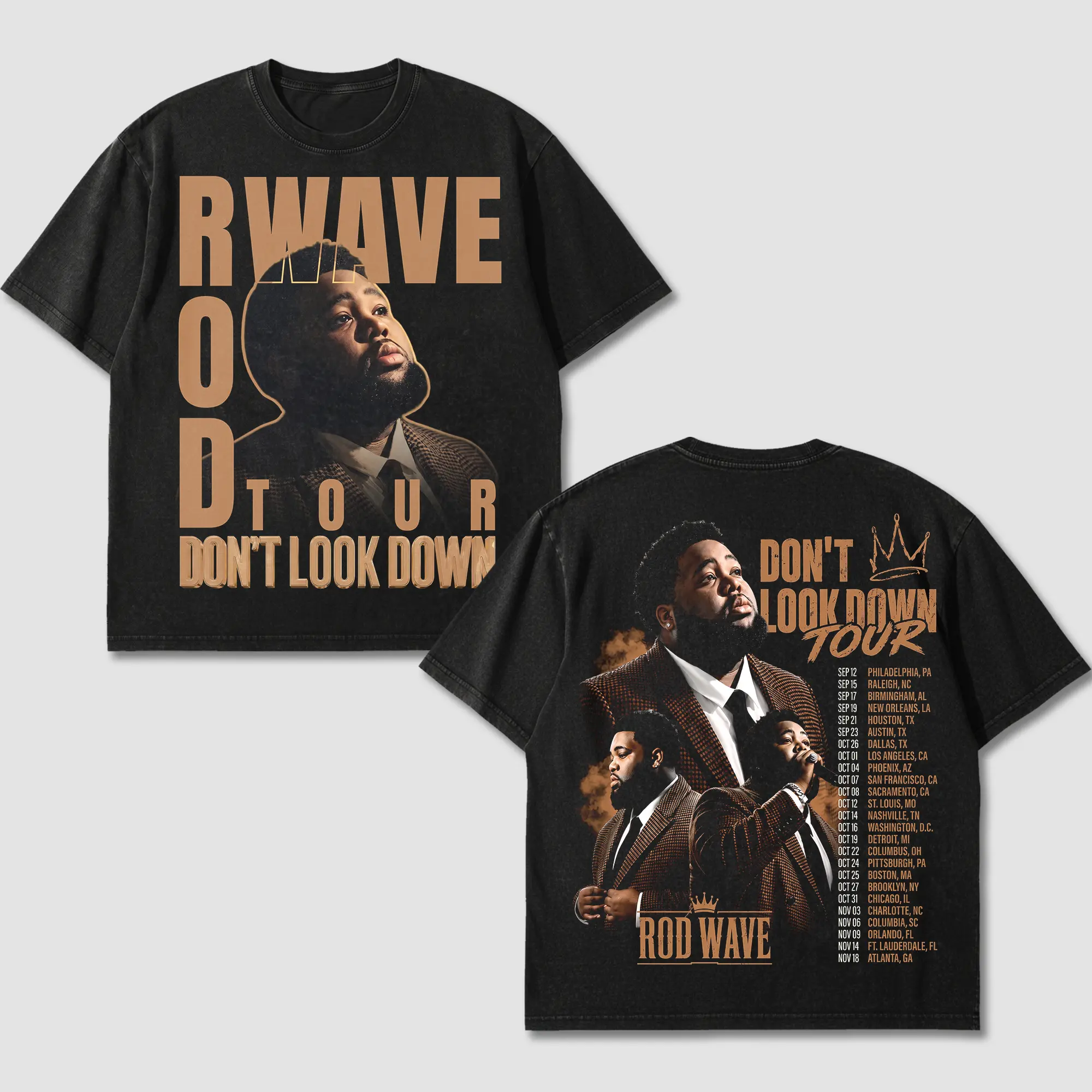 Rod Wave Dont Look Down Tour Graphic Tee, RW Soul Trap Rap Concert Shirt, Tour Dates Back Print T-Shirt, Soul Trap King Wave Nation Fan Gift, Nostalgia Vintage Bootleg Hip Hop Apparel, Oversized Concert Merch Streetwear