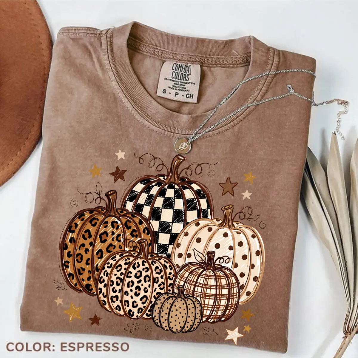 Comfort Colors Fall Pumpkin T-Shirt, Leopard Polka Dot Autumn Tee, Trendy Pumpkin Graphic T-Shirt, Cozy Fall Gift