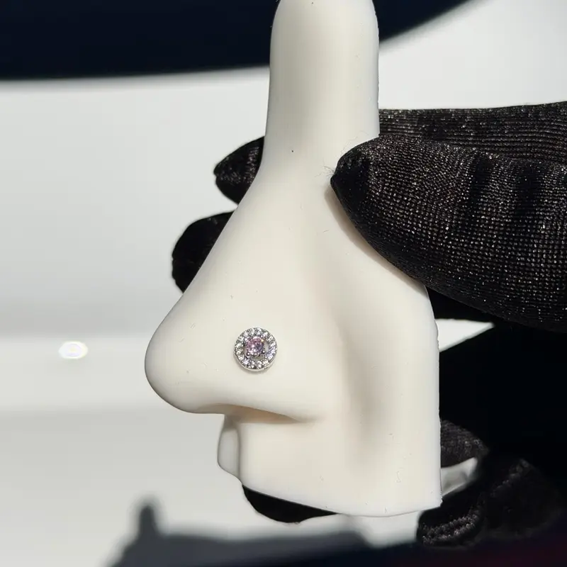 L-Shaped Nose Stud in Stainless Steel, 20G Body Jewelry with a Pink Gemstone, 7mm Ring for Daily Wear, Accessory, Elegant, Everyday, L Shape With Pink Gemstone Accent, Nose Ring