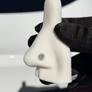 Stainless Steel 20G Nose Ring - Shaped Design 7mm Long Ideal for Daily Wear with pink Gemstone Accent