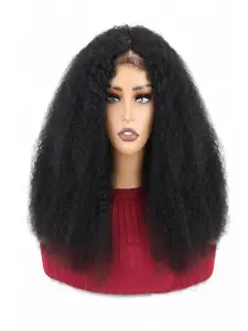 1PC WIG-0909A-BZJC-4C Natural Black Afro Kinky Curly 4C Edge Lace Wig, 100% Human Hair