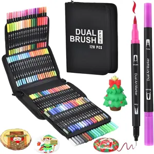 ?120 Colors?Adult Coloring Book Markers No Bleed - Dual Felt Tip (Fine & Brush) Art Markers for Teens/ - Gel   Pens Set for Sketching, Drawing, Rock Painting, Journaling, Non Bleeding.