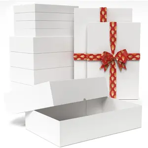 12 Pack  Boxes with  for Present - 6  17" (4" Deep) & 6 Large 14" (2" Deep) White  Boxes for Clothing Wrapping, Christmas