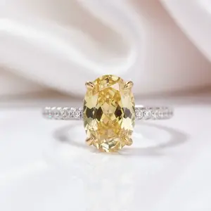 Classic Yellow 3.5 Carat Sapphire Oval Cut Diamond Option Engagement Ring