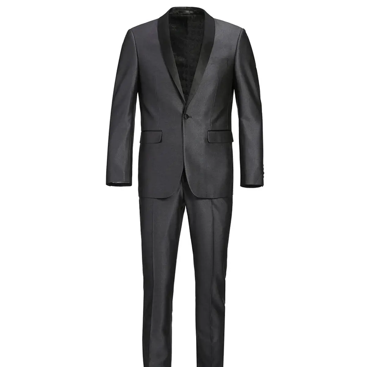 Mens Traditional Slim Fit Shawl Collar Tuxedo in Charcoal Grey