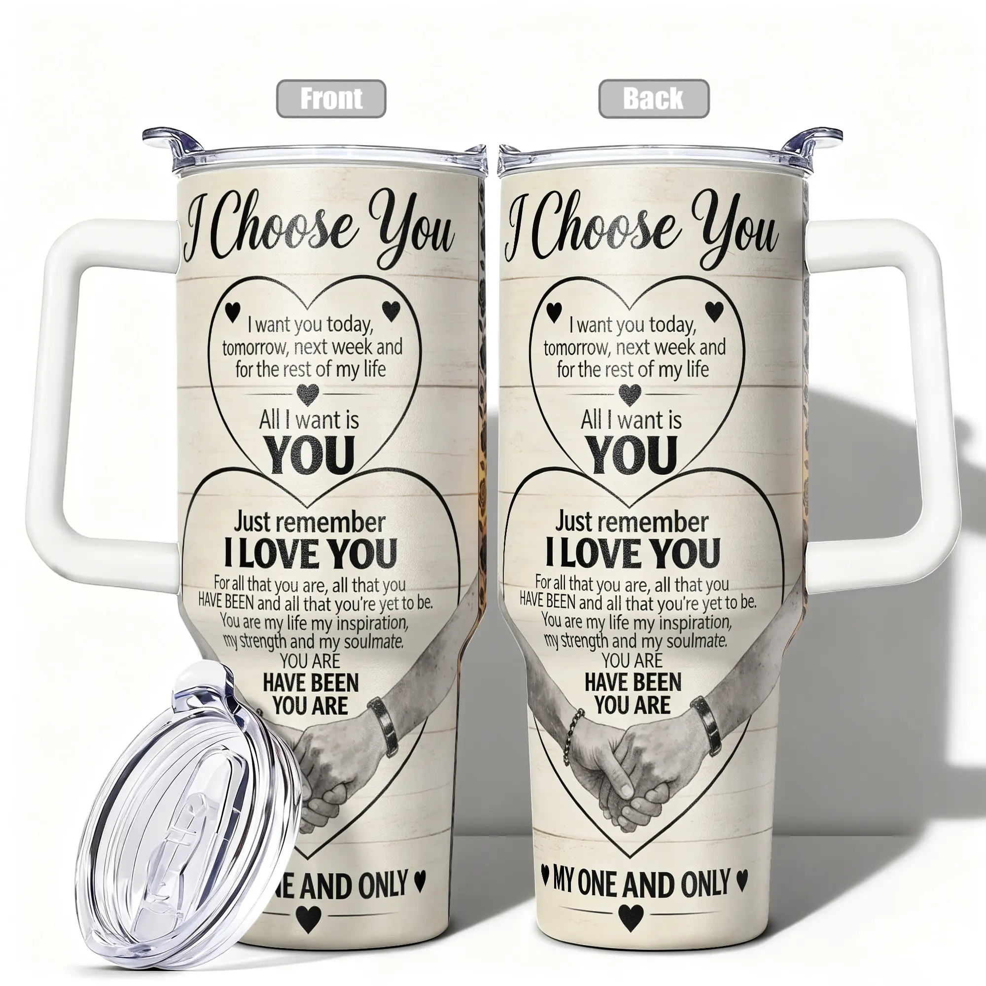 Valentine's Gift 40oz/30oz/20oz/14oz Stainless Steel Cup with I Choose You I Love You Couple Holding Hands Rose Pattern Design Hydration Reminder Insulated Travel Tumbler Water Bottle for Wife Husband Girlfriend Boyfriend Perfect for Fitness