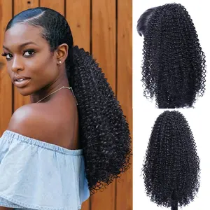 Ponytail Extension - 14 Inch Afro Kinky Curly Drawstring Ponytail for Black Women Short Pony Tails Hair Extensions (Black(1B#), 14 Inch)
