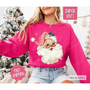 CoquettePinkSantaChristmasSweatshirt,MerryChristmasSweater,Women'sHolidayCrewneckfunnysanta