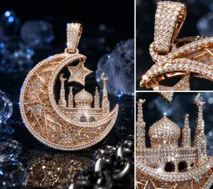 2415 Iced Out Crescent Charm Faith-Based Urban Bling with Star and Mosque Design summerwins