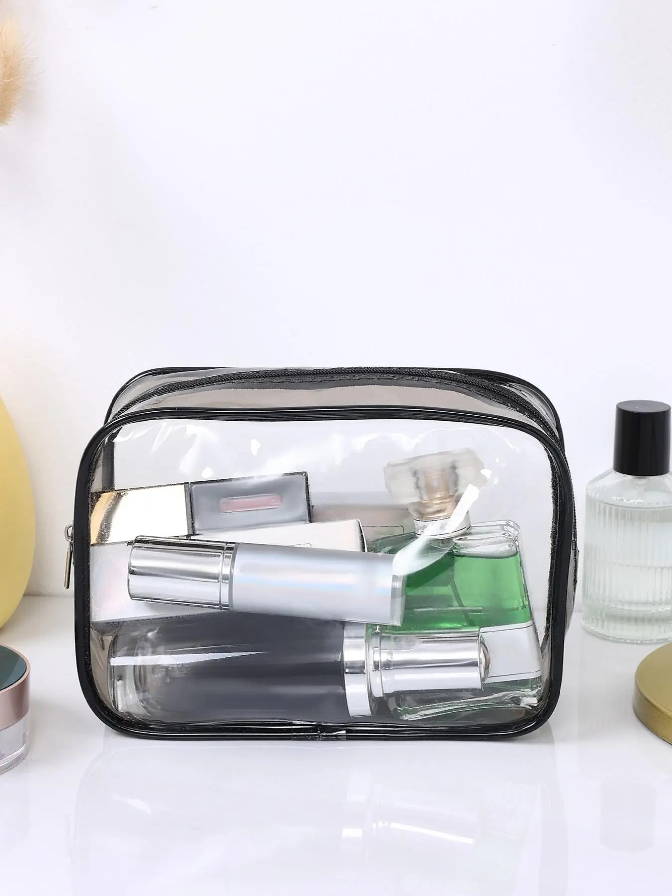 Clear Makeup Bag, Waterproof Makeup Organizer, Durable Makeup Organizer, Lightweight Cosmetic Storage Bag, Zipper Makeup Organizer Pouch, Versatile Storage Bag for Travel & Daily Use, PVC Makeup Bag, Portable Cosmetic Pouch, Cosmetics Bag