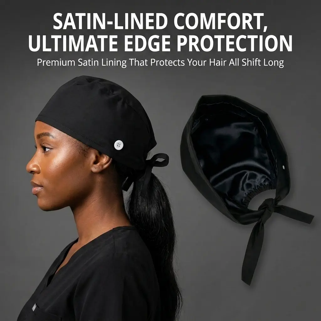 Fitted Solid Nurse Scrub Cap - Elastic Tie Hair Protection Accessory for Nurses, Medical Worker Accessories, Ponytail Hairstyles, Lightweight, Breathable, Secure Tie
