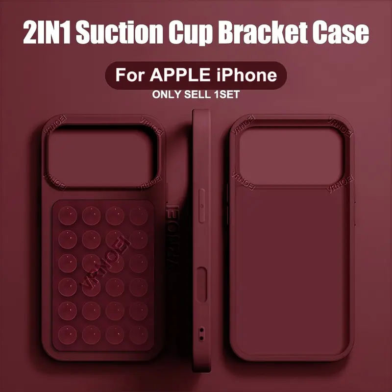 Upgrade 2IN1 Suction Cup Bracket Phone Case Protector compatible with iPhone 16 15 11 12 13 14 17 Pro Max Plus 17 AIR Cases Shockproof Back Cover Accessories