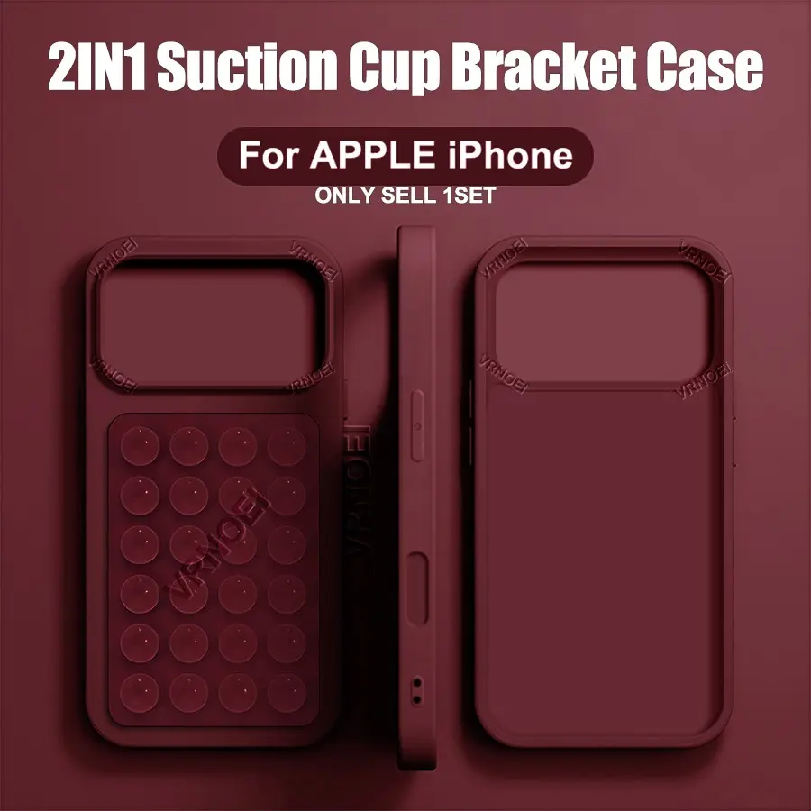 Upgraded 2-in-1 Suction Cup Bracket Phone Case, Compatible with iPhone 11/12/13/14/15/16/17 Pro/Pro Max/Plus/17 Air, Shockproof Back Cover Smartphone Accessory, Casing