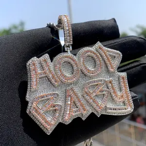 "Hood Baby" Letter Pendant Necklace, Iced Out Golden Rope Chain, Sparkling Baguette Zircon Hip Hop Jewelry, Bling Streetwear Accessory, Big Statement Gift