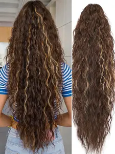 30 Inch Curly Claw Clip Ponytail Hair Extensions, Dark and Burnt Blonde, Long Fluffy Synthetic Wig for Women, All Seasons, Synthetic Ponytail Hairpiece