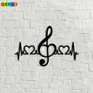 1pc Music Note & Heartbeat Metal Wall Art, Melodic Music Note & Heart Statue Mural, Ideal Gift for Valentine's Day, Wedding, Music & Love Enthusiasts, Rust-Resistant Metal Wall Decor Wall Sculptures,  Romantic Home Decor Accent