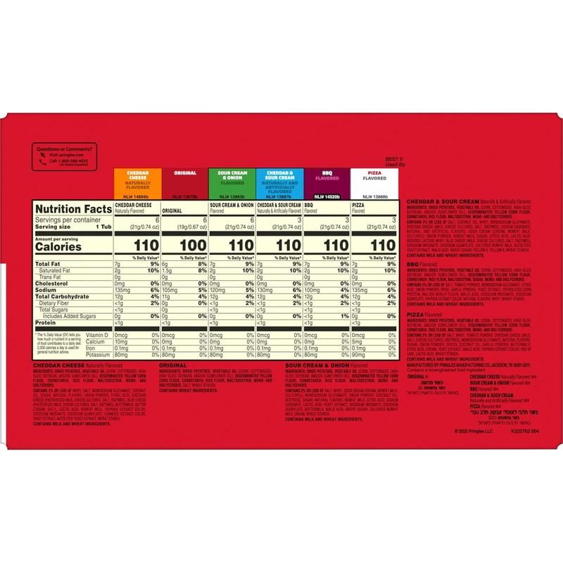 Pringles Potato Crisps Chips, Lunch Snacks, Snack Cups, Variety Pack, 19.5oz Box (27 Cups)