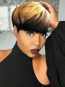 1B/27 Color Pixie Cut Human Hair Wig for Women Full Machine Made Wig 150% Density Halloween Wig