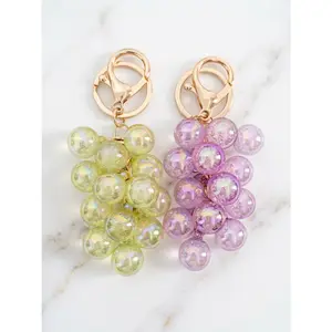 2 Piece Iridescent Grape Keychain Set Purple and Green Matching Bag Charms for Besties Aesthetic Crystal Keyring Set for Girls Class of 2026 Graduation Gift Ideas Matching Accessories Gift