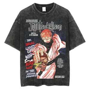 Vintage Ryomen Sukuna King Of Curses Manga Cover JJK Jujutsu Kaisen Oversized Graphic Tee Heavyweight Acid Wash Cotton Boxy Fit Double Printed T Shirt Y2K Streetwear Gym Pump Cover Japanese Anime Dark Aesthetic Grunge Outfits Merch Epic FanGift Top Unisex